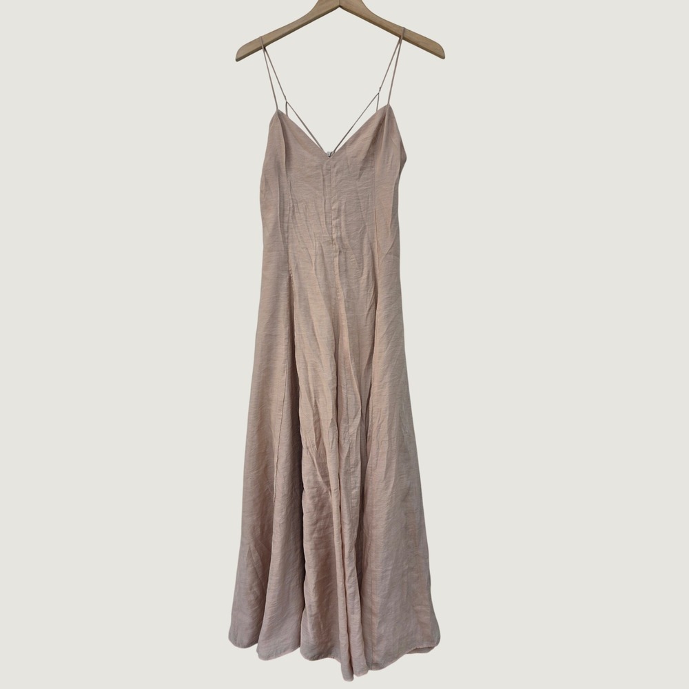Zara Camisole Dress Womens M Viscose Blend A-Line Flare Paneled Skirt Sand Beige